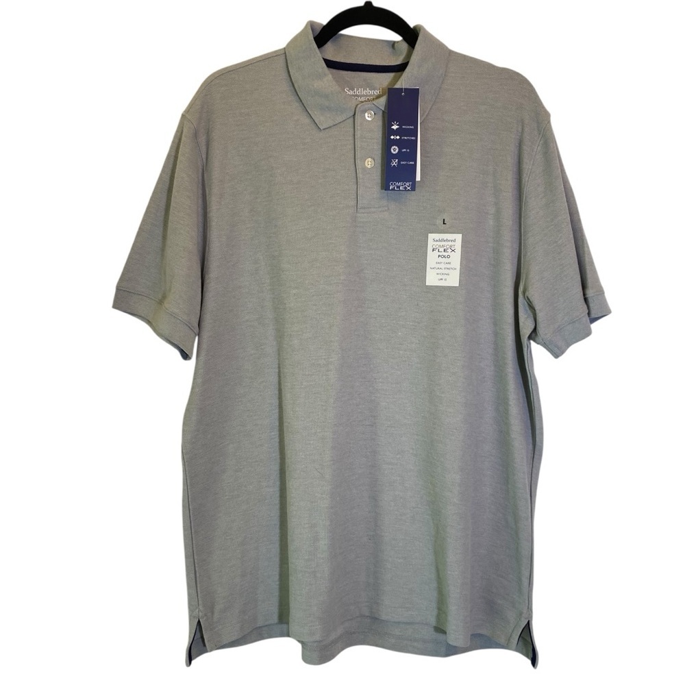 NWT SADDLEBRED Men's Large Short Sleeve Comfort Flex Gray Polo Shirt Wicking